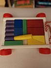 Playskool Wooden Pull Toy Wagon Cart W  Color Blocks   Pull Cord Red white  