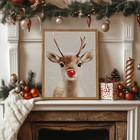 Framed Christmas Wall Art  Vintage Red Nose Reindeer Canvas Wall Decor Painti   