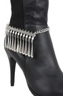 Women Silver Metal Chain Boot Shoe Bling Bracelet Ethnic Long Drops Anklet Pair