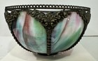 Antique Slag Glass Lamp Shade 8 Bent Panels 10  Brass Filigree Oil Table Floor
