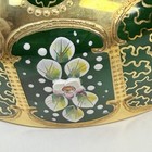 Vintage Bohemian Czech Emerald Green Hand Cut Glass Covered Candy Dish Bowl 24k