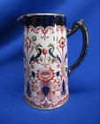 Staffordshire Art Noveau Polychrome Flow Blue Tall Pitcher By Samuel Johnson
