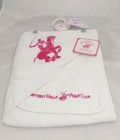 Baby Girl Polo Club Cotton White Terry Hooded Bath Towel With Washcloth Gift Set