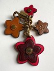 Coach Flowers Leather Bag Charm Keychain Pink Brown Orange Floral W defect