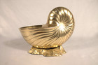 Vintage Mcm Hollywood Regency Brass Nautilus Shell Heavy Large Flower Planter