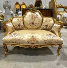 Antique Living Room Set Baroque Style Beige White Fabric  sofa And 2 Chairs 