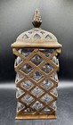 Vtg Brass Caged Bubble Glass Apothecary Jar Canister Diamond Pattern 10 5  B