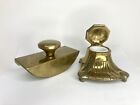 Jb Jennings Bros Brass Ink Well With Milk Glass Insert   Blotter Antique