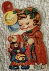 Unused Christmas Girl Toy Monkey Balloons Mechanical Vtg Greeting Card 1940s