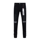 Black Purple Brand Men Distressed Denim Pants Flash Diamond Slim Fit Jeans