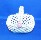 Vintage Porcelain Weaved Woven Basket With Pink Flowers Signed Spain White
