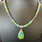 Womens Blue Green Mohave Turquoise Pendant Sterling Silver Beads Necklace 16923