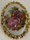 Vintage Limoges Pin France Porcelain Cameo Couple Scene Brooch Rare   Nice