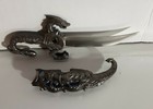 2 Blue Inlay Wicked Fantasy Dragon Dagger Knife Sword Steel Blade W  Scabbard