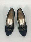 Vintage 1950 s Black Fabric Shoes W cut-out Rhinestone Toes   Stiletto Heels 6 5
