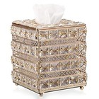  Crystal Square Tissue Box Cover - Sparkling Cube Glass Tissue Box Holder  Gold