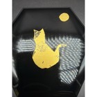 Vintage Black Lacquer Trinket Box Gold Cat Design Small Jewelry Box 3 75   