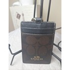   coach Id Lanyard Badge Holder Signature Canvas Brown Black Leather 63274 Euc