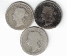 3 X Canada 25 Cent Quarters Queen Victoria Sterling Silver Coin 1872h 1874h 1892