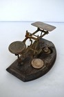 Antique English Wood And Brass Postal Scale And Weights Philately Collectibles  