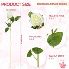 100 Artificial Silk Roses Bouquet Long Stem Realistic Fake Flowers For Wedding