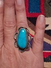 Vintage Native American Turquoise Ring  Sterling Silver Statement Unsigned Sz 6