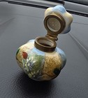 Antique  Vintage   Rare Hand-painted Cloisonne-style Brass And Porcelain Inkwell