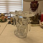 Vintage Crystal Double Epergne Centerpiece W  Hanging Prisms     9    Flower Vases