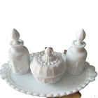 Mint Westmoreland Milk Glass Paneled Grape 4pc Vanity Set - Wg Marked Vintage