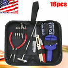 16pcs Watch Repair Tool Kit Link Remover Spring Bar Tool Case Opener Set New Us