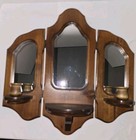 Vtg Wooden Trifold Mirror Wall Mounted 3 Section Shelf Red  Hobnob Votives