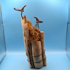 Vintage Hand Carved Sculpture Seagull Bird 9-1 4  Driftwood Base Beach Brutalist