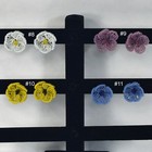 Vintage French Glass Beaded Flower Clip On Earrings Jewelry  1 Pair 
