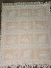 Vintage Woven Throw Afghan Blanket Fringe Peach White Rosary Lily Prayer Candle