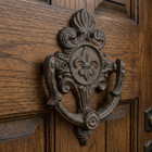 Cast Iron Fleur De Lis Door Knocker Scrolls Accent Rustic Victorian Style Brown