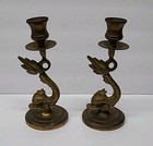 Vintage Solid Brass Koi Fish Dolphin Sea Candlestick Holders 7 5     Set Of 2