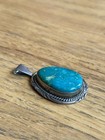 Vintage Navajo Stamped Sterling Silver Turquoise Ornate Oval Drop Pendant 9 43g