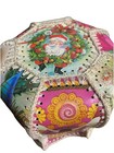 Vintage Christmas Card Bowl Holder Hand Made Crochet Mid Century Laminated Nice 