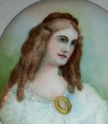 Old Antique Vtg 19th C 1800s Miniature Portrait Painting Young Woman Porcelain