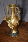 Antique French Bronze Vases Auguste Moreau Cherubs Green Marble Base 19th C Pair