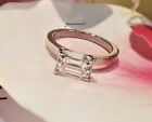 Solid 14k White Gold 2 Ct Emerald Cut Moissanite Solitaire Engagement Ring Vvs1