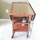 Wood Tea Cart  Drop Leaf  Glass Tray Top  Vintage Mid Century Imperial  