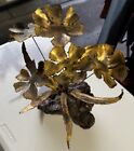 Brutalist Metal Art Vintage Sculpture Flowers Leaves On The Rock