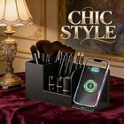 Makeup Brush Holder Organizereather Makeup Brush Cup With Phone L Black