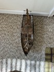 Wood Nautical Model Boat Ship  Pre-built  With Stand  Red White Brown