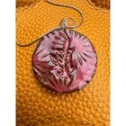 Boho Round Pendant Necklace Pink Red Accessories Handmade Pottery Studio Art