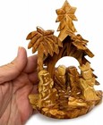 Hand Carved Olive Wood Tabletop Nativity Stable - Bethlehem  6 1