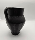 Vintage Handmade Romanian Marginea Folk Art Black Pottery Vase Matte 5  Signed