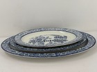 Antique 1920 Wood   Sons Woodsware Wincanton Blue Oval Serving Platter-set Of 3