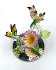 Pair Of Hummingbirds  Spun Glass  Flower   Leaves  Mirror Base  4  X 3 2 